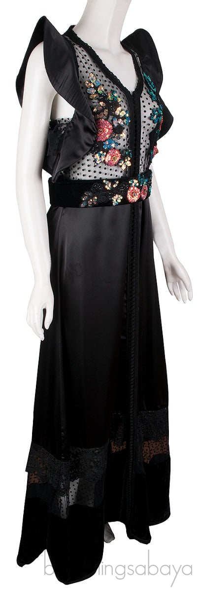 Sequin Embellished Black Maxi Dress