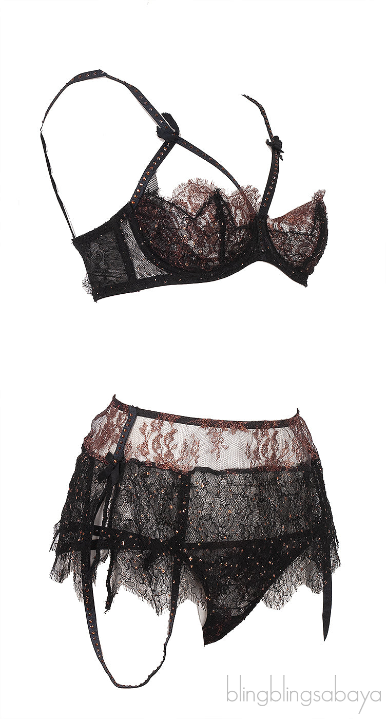 Black and Metallic Bronze Underwear Set