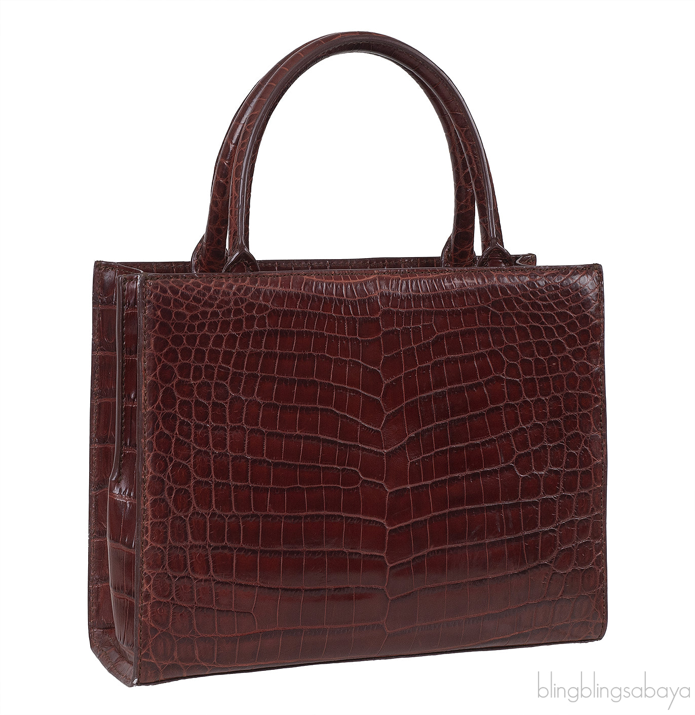 Burgundy Crocodile Top Handle Bag
