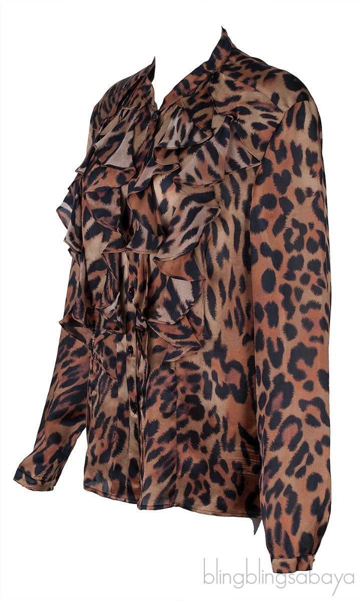 Leopard Print Ruffled Trim Shirt