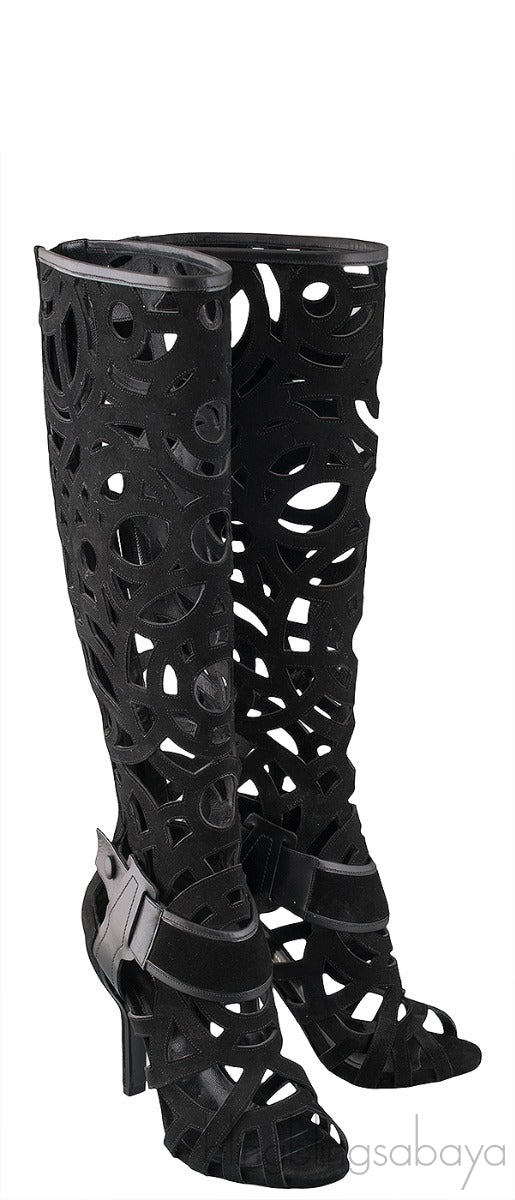 Gabo Laser-cut Suede Knee Boots