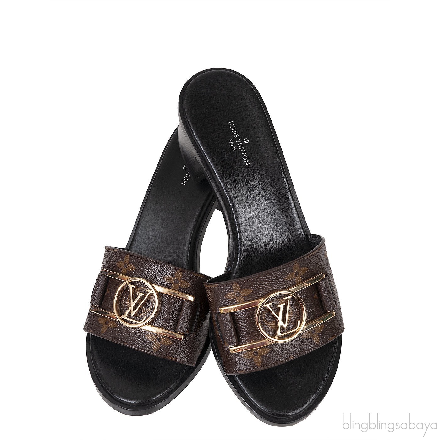 Louis Vuitton Monogram Lock-it Block Mules