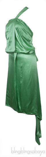 Apple Green Satin One Shoulder Dress