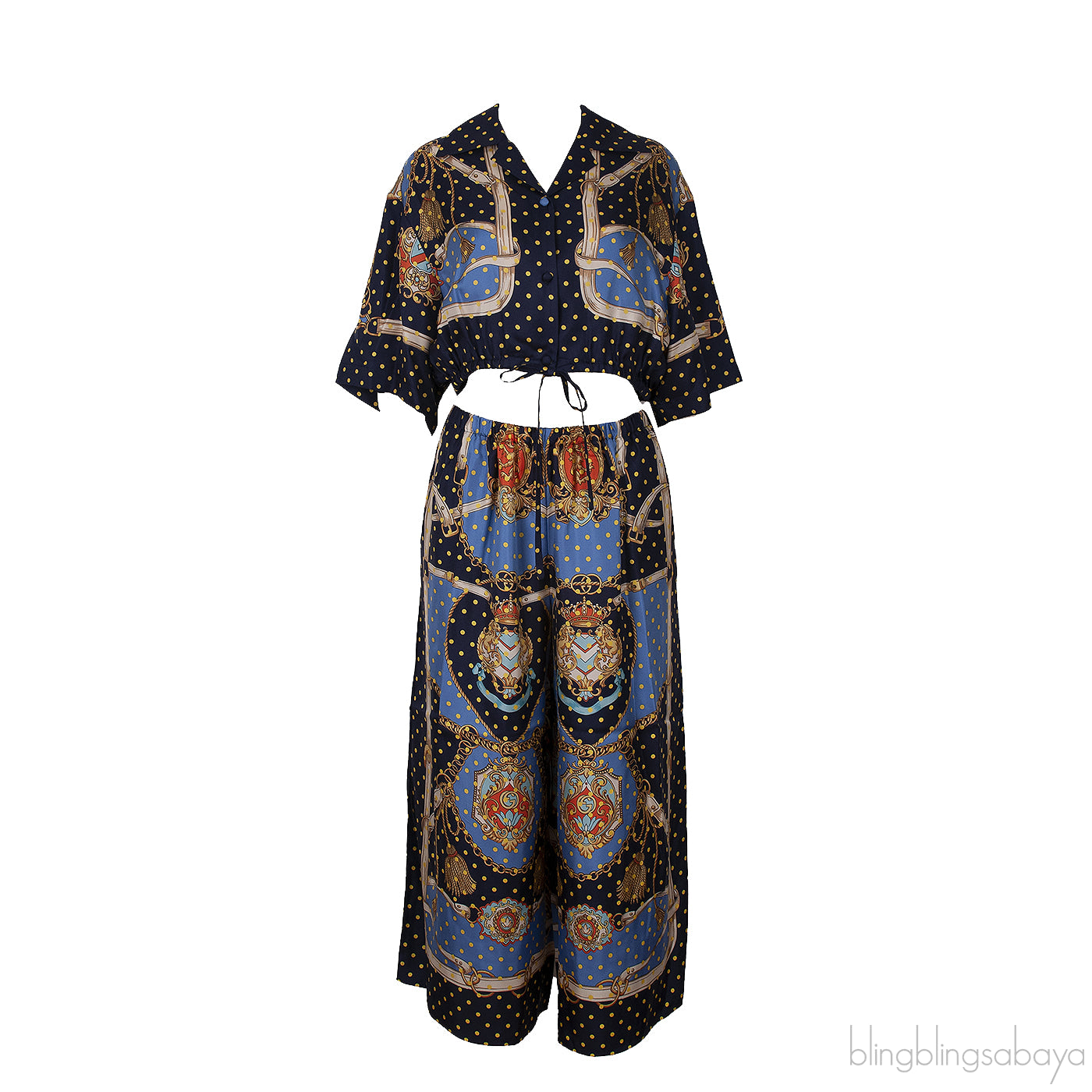 Polka-dot Chain & Crest Printed Shirt and Wide Leg Trouser