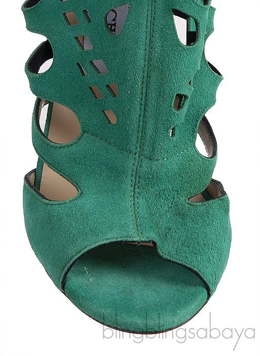 Green Suede Cut-out Peep Toe Heels