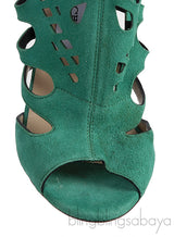 Green Suede Cut-out Peep Toe Heels