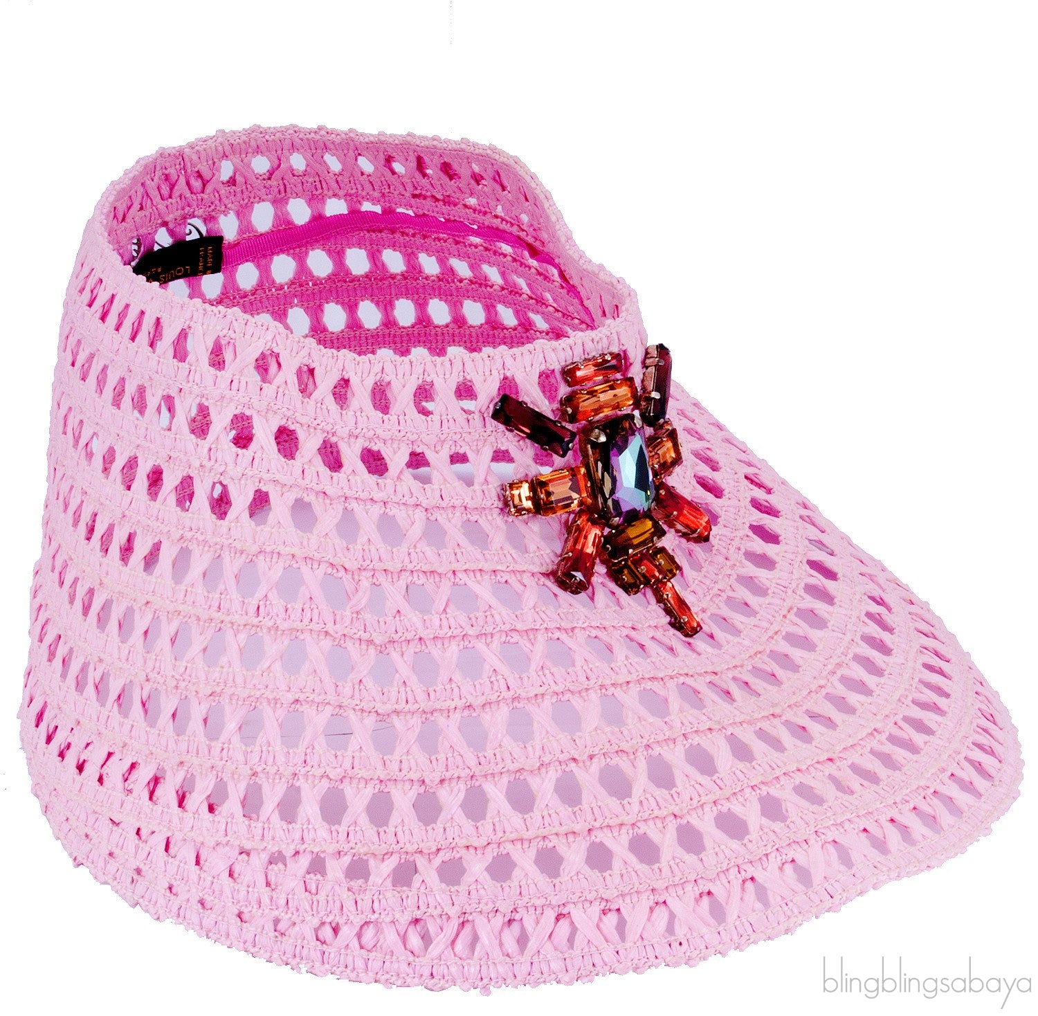 Pink Raffia Crochet Visor