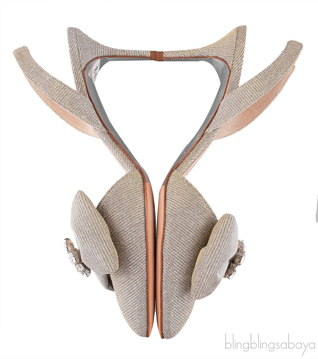 Oscar dela Renta Silver Gold Bow Slingback Heels