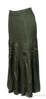 Dark Green Plain Pleated Skirt