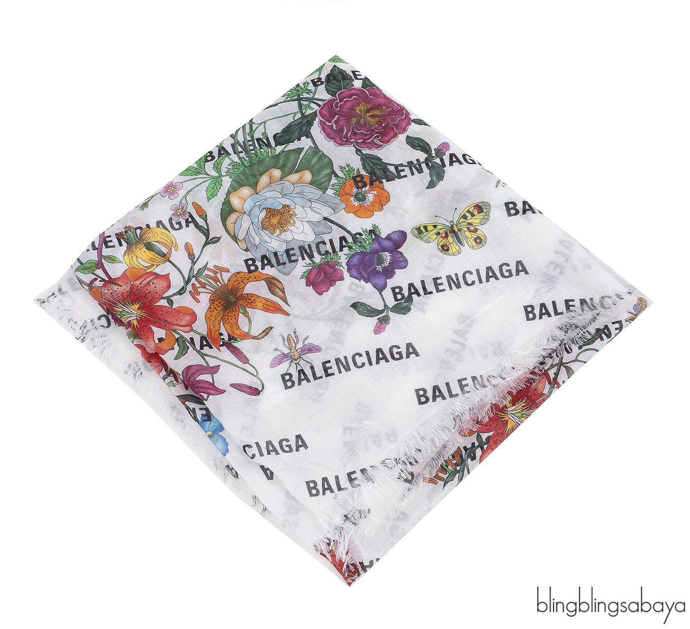 Gucci x Balenciaga The Hacker Project Flora Print Silk Scarf White