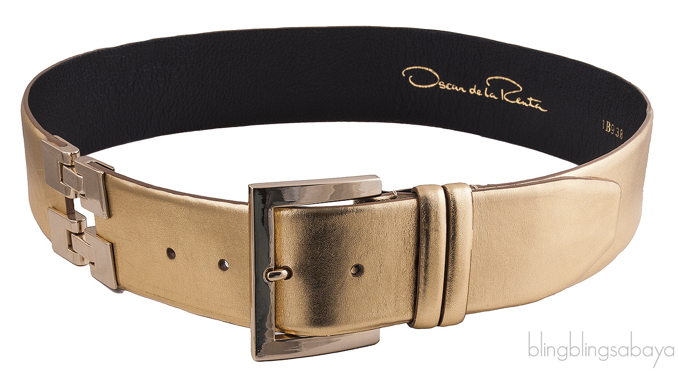 Oscar Dela Renta Metallic Gold Double Hinge Belt