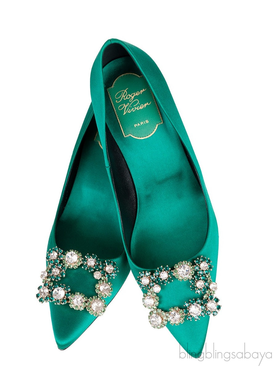 Roger Vivier Emerald Green Floral Crystal Heels