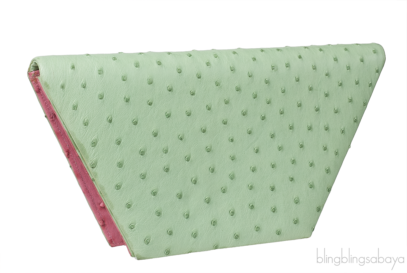 Laykh Apple Green & Pink Ostrich Trapezoid Clutch