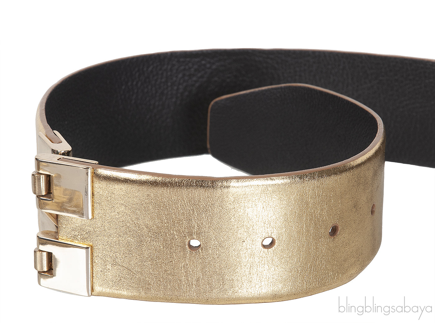 Oscar Dela Renta Metallic Gold Double Hinge Belt