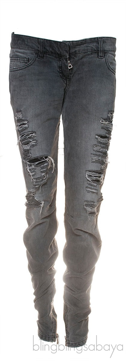 Grey Denim Ripped Jeans