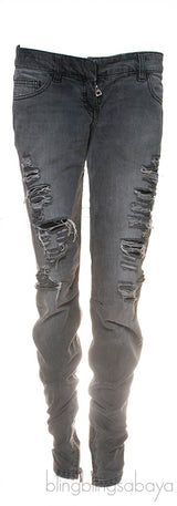 Grey Denim Ripped Jeans