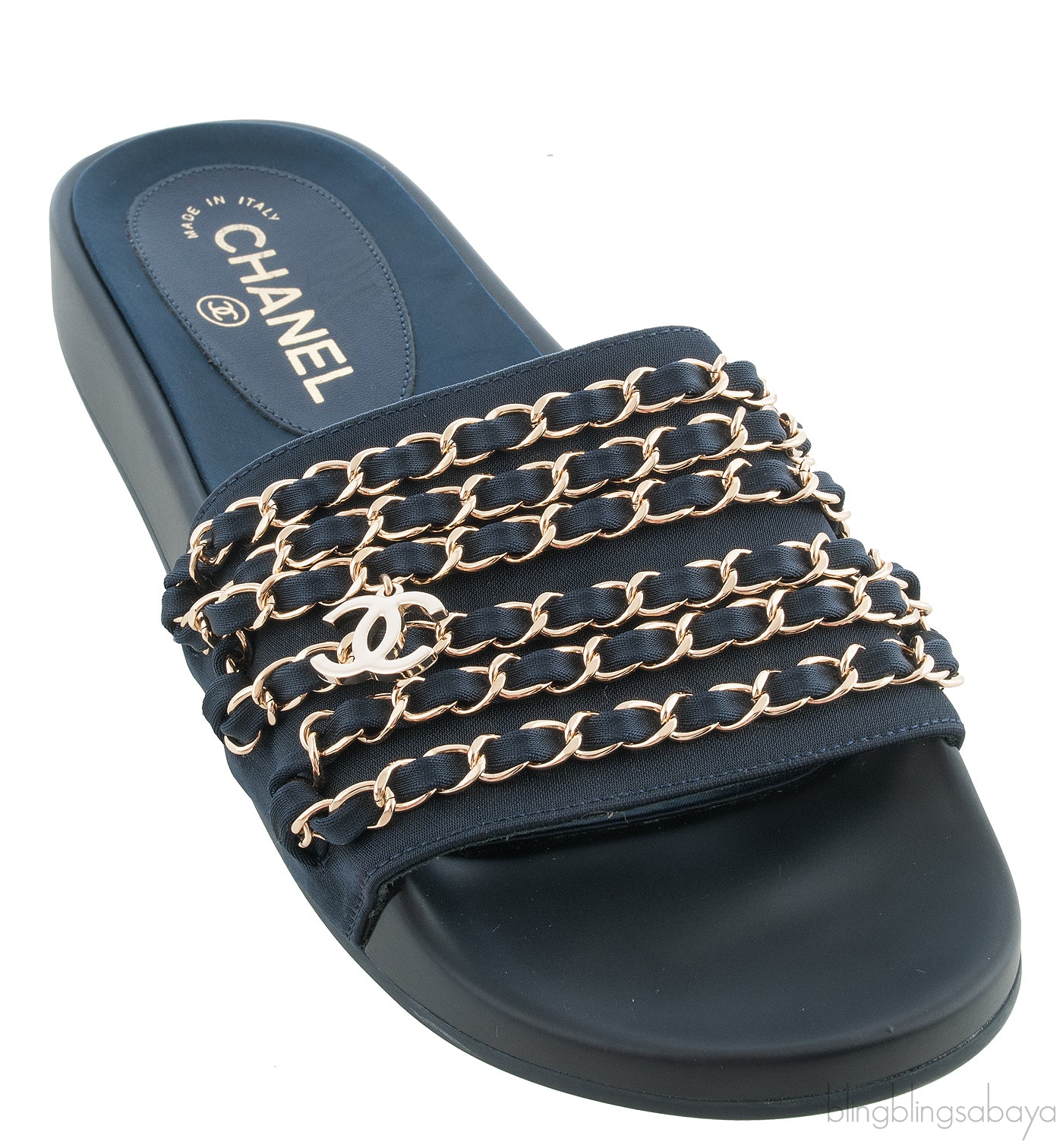 Chanel Blue Chain Slip-on Sandals