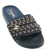 Chanel Blue Chain Slip-on Sandals