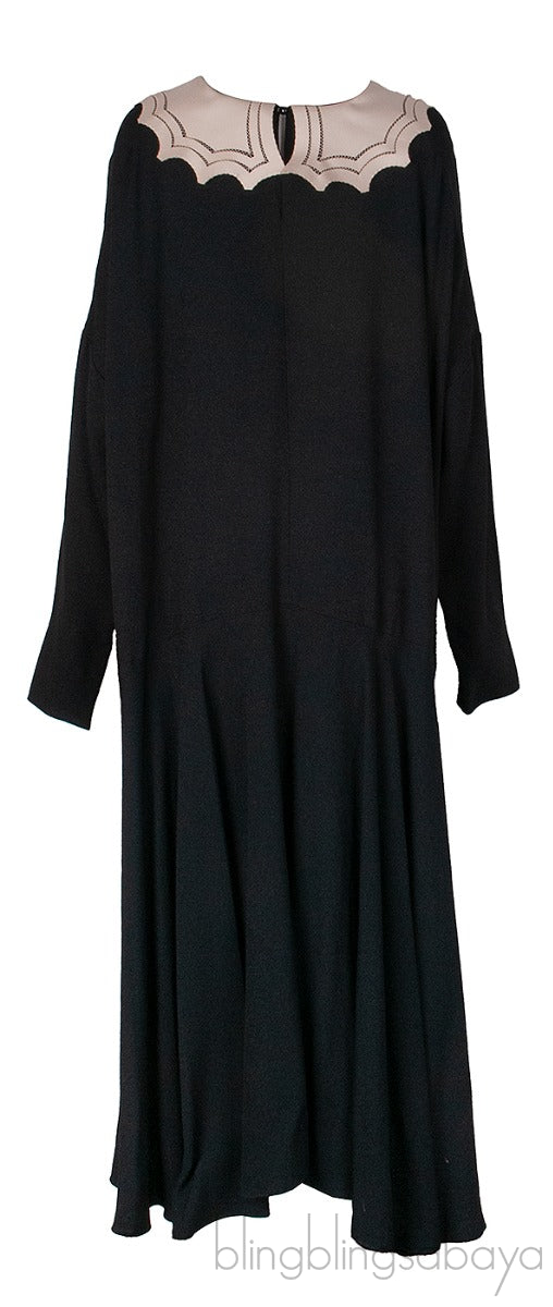 Black with Beige Contrasting Collar Dress