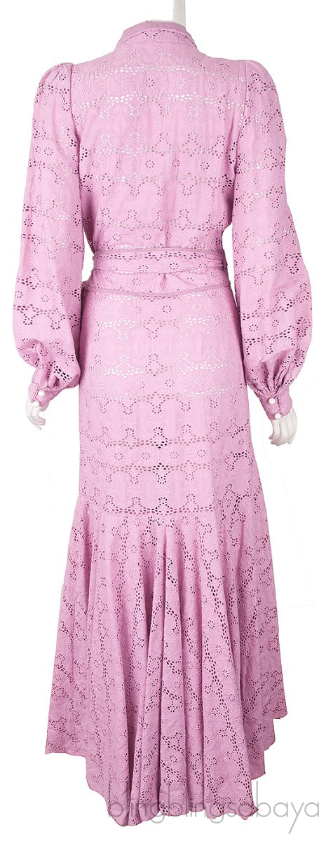 Pink Broiderie Anglaise Cotton Wrap Maxi Dress