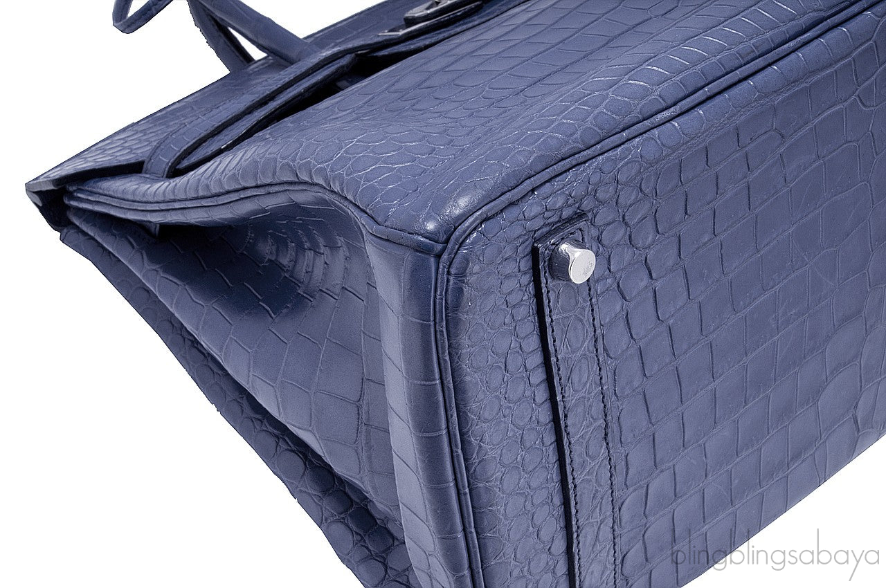 Birkin 35 Brighton Blue Matte Porosus