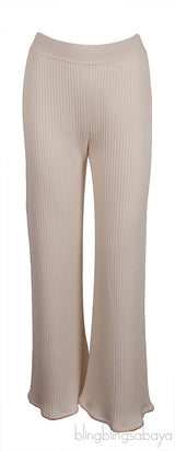 Off-white Cashmere Silk Blend Cardigan, Top & Wide Leg Set