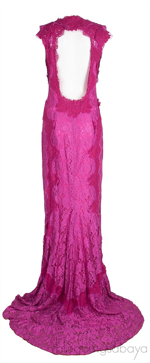 Fuchsia Lace Sleeveless Gown