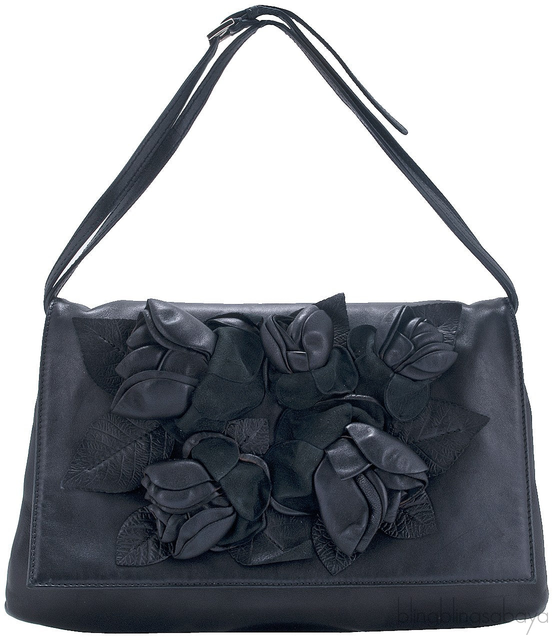 Rosette-appliquéd Leather Clutch