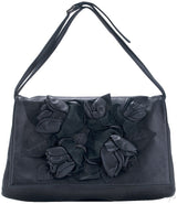 Rosette-appliquéd Leather Clutch