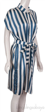 Blue & Off-white Stripe Belted Dress