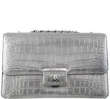 Silver Grey Crocodile Flap Bag