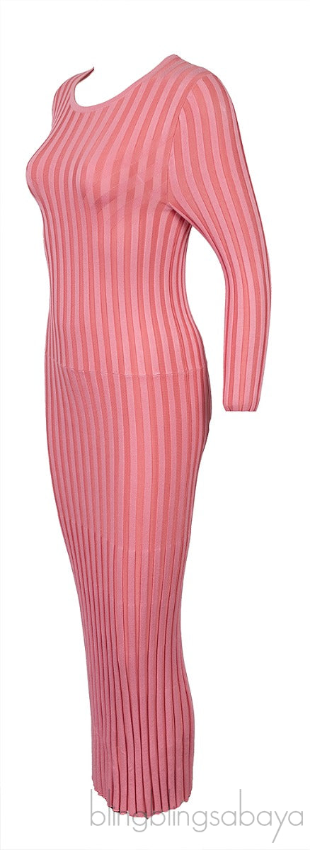 Pink Knitted Long Sleeve Dress