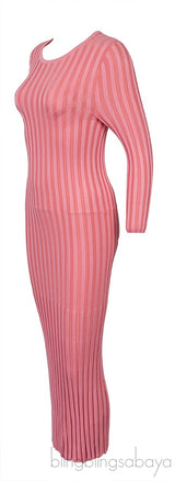 Pink Knitted Long Sleeve Dress