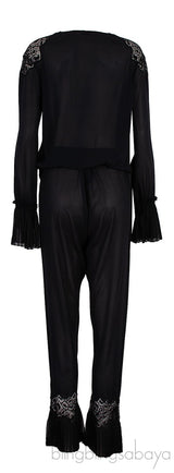 La Perla Black Pleated Trim Silk Pajama Set