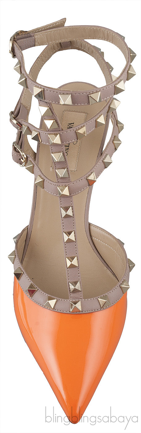 Orange Nude Rockstuds Kitten Heels