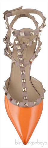 Orange Nude Rockstuds Kitten Heels