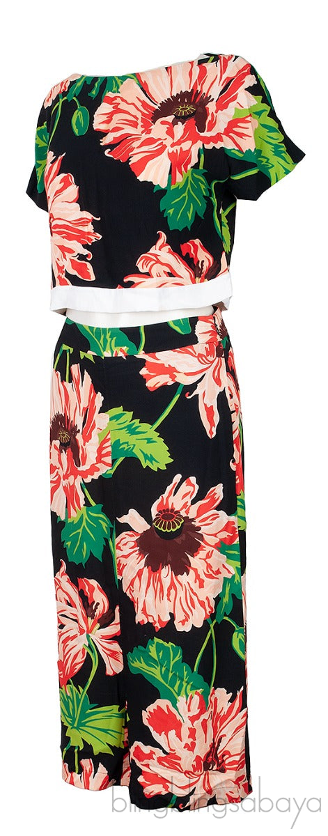 Black Floral Printed Crop Top & Shorts