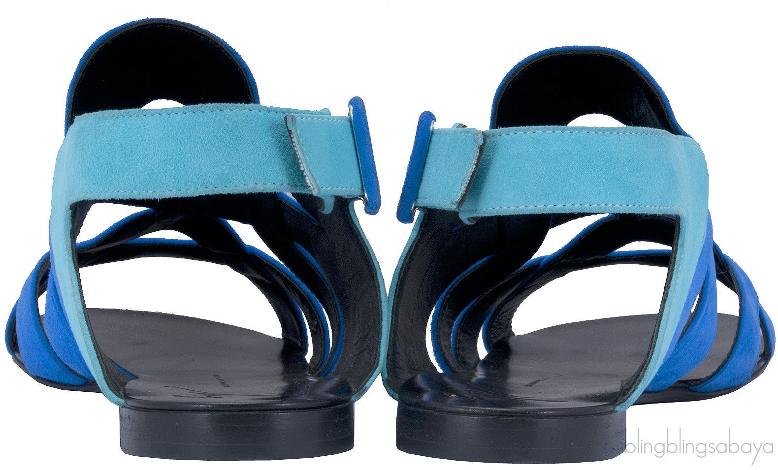 Suede Bicolor Blue Flat Sandals