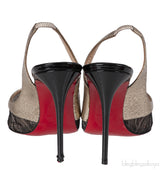Christian Louboutin Black Floral Lace Gold Trim Slingback Heels