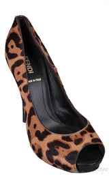 Leopard Pony Hair Peep Toe Pump