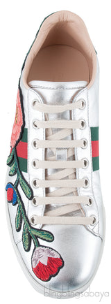 Floral Patch Silver Metallic Sneakers