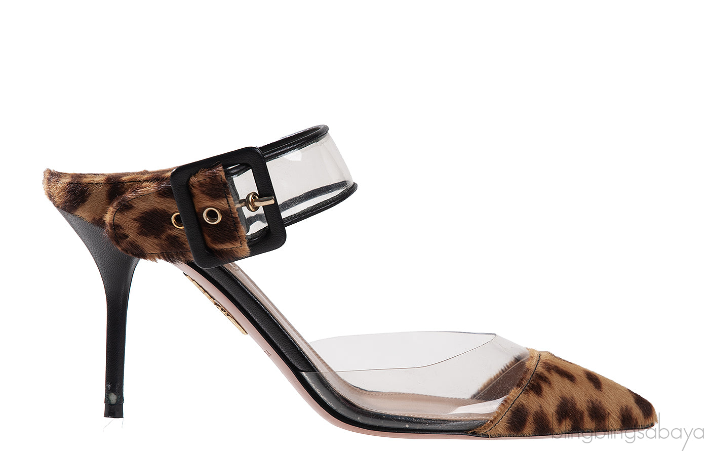 Aquazzura Brown Leopard Pony Hair PVC Mules