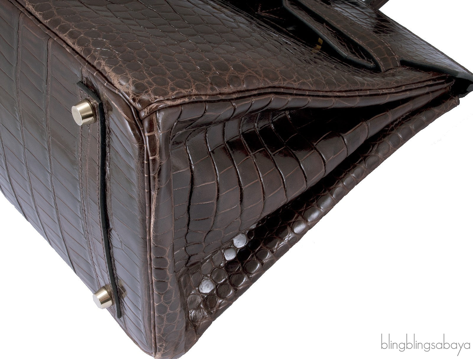 Birkin 35 Brown Patent Porosus GHW