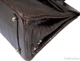 Birkin 35 Brown Patent Porosus GHW