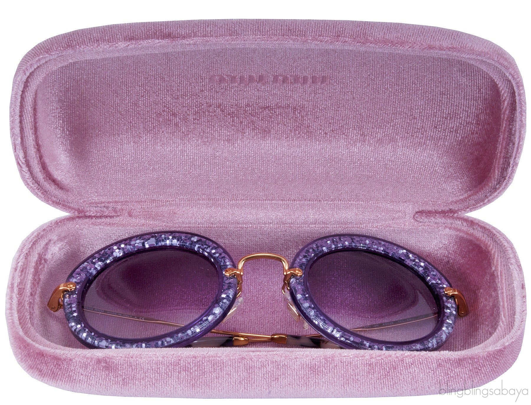 Lilac Noir Glitter Round Sunglasses