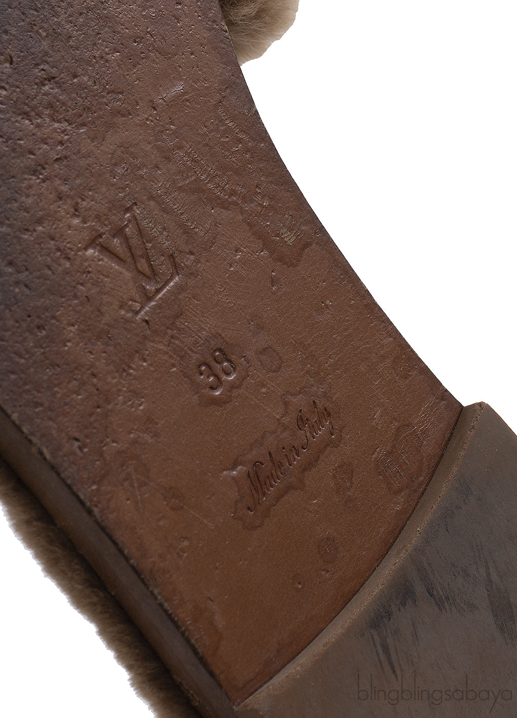 Louis Vuitton Cognac Monogram Mink Fur Slides
