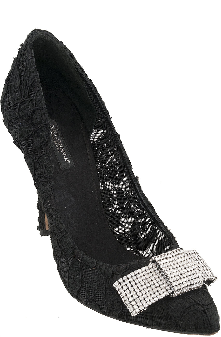 Dolce & Gabbana Black Lace Crystal Bow Heels
