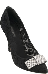 Dolce & Gabbana Black Lace Crystal Bow Heels