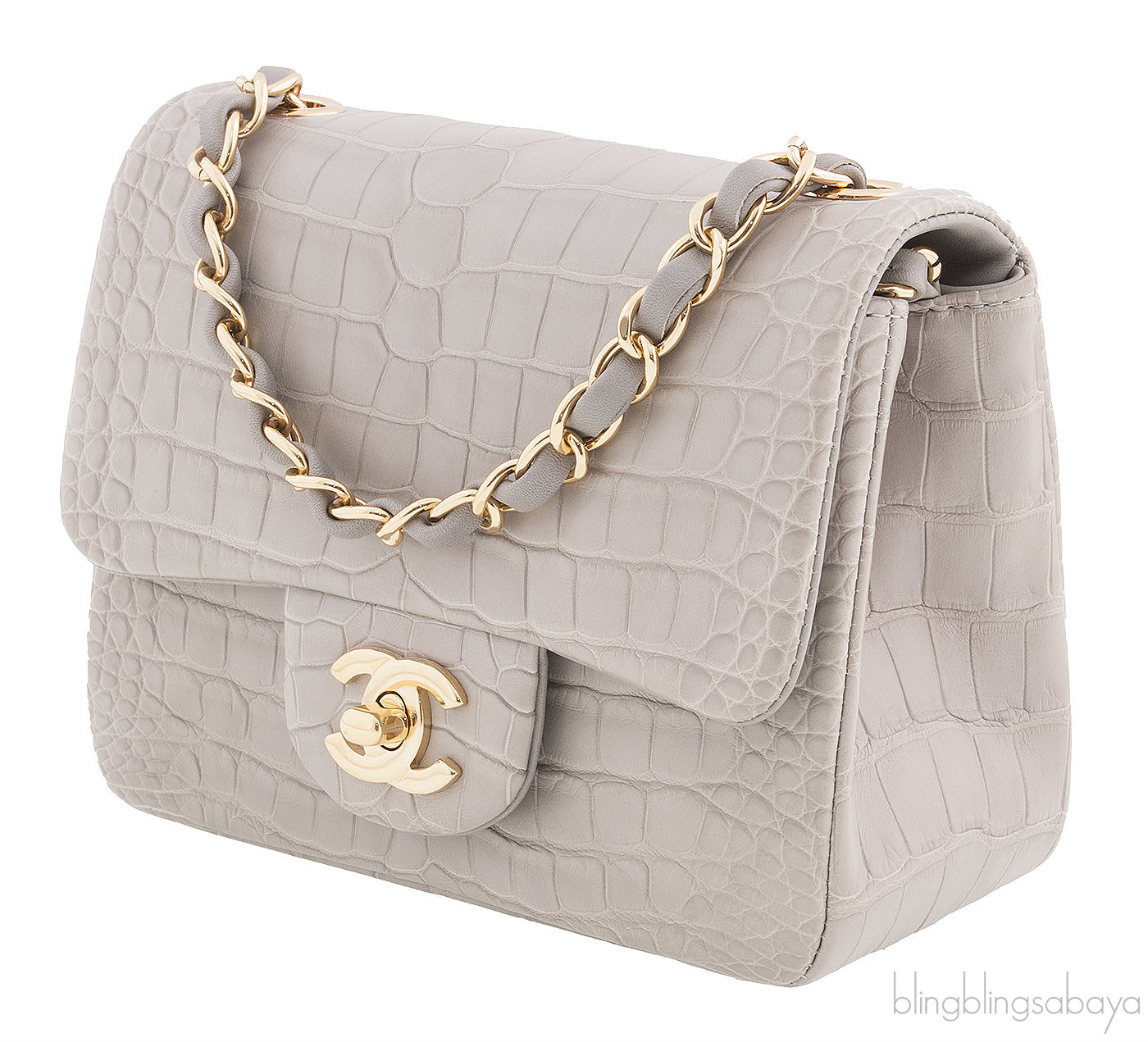 Grey Pearl Crocodile Mini Flap Bag