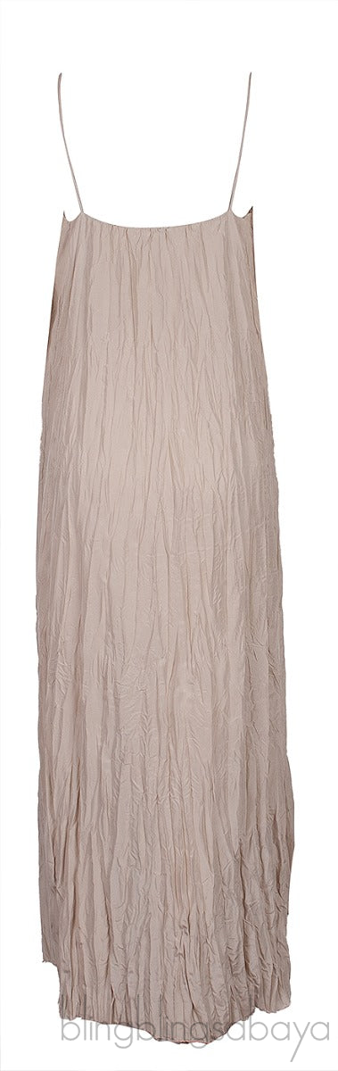 Beige Crinkled Silk-Habotai Maxi Dress